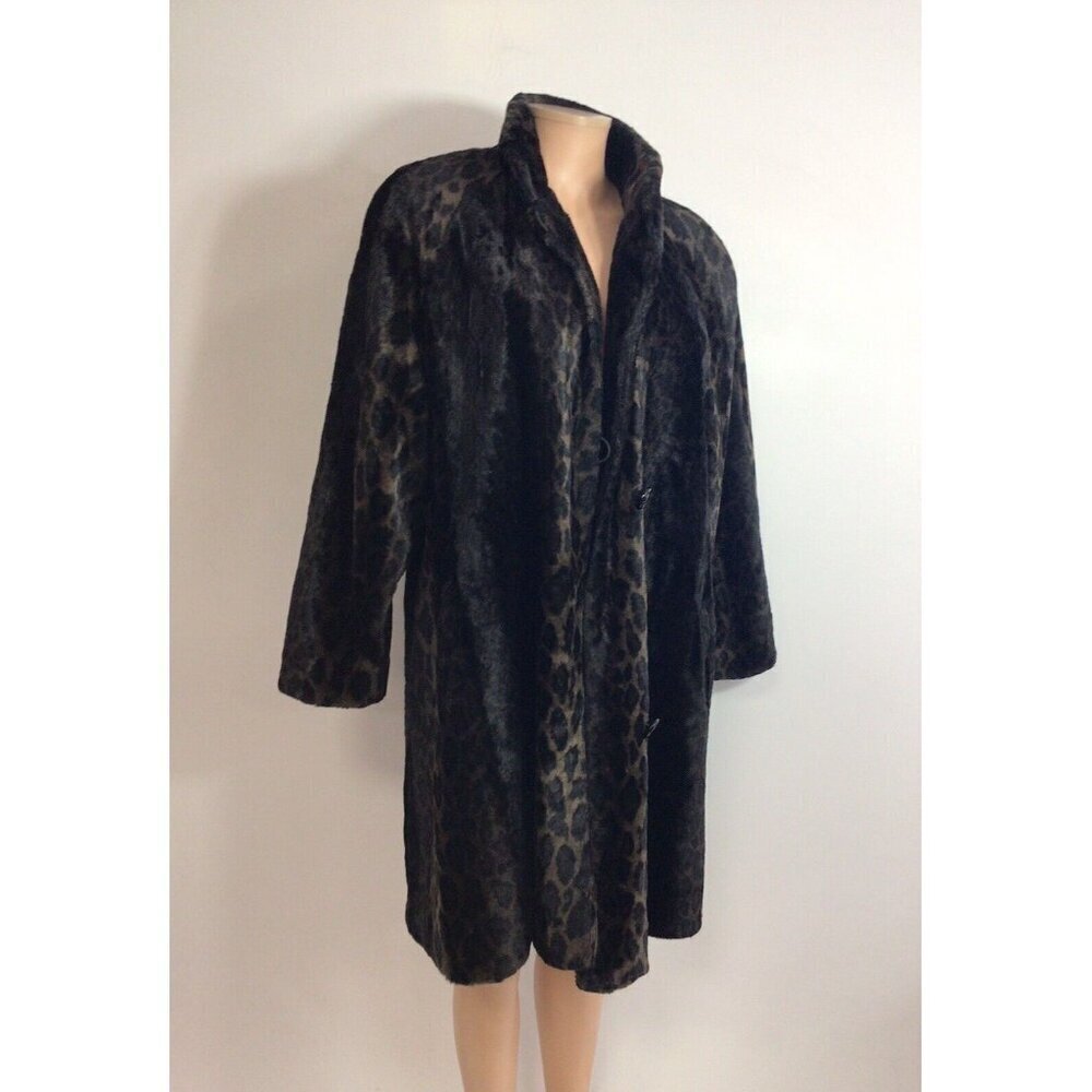 Vintage Leopard Faux Fur Coat Womens Large